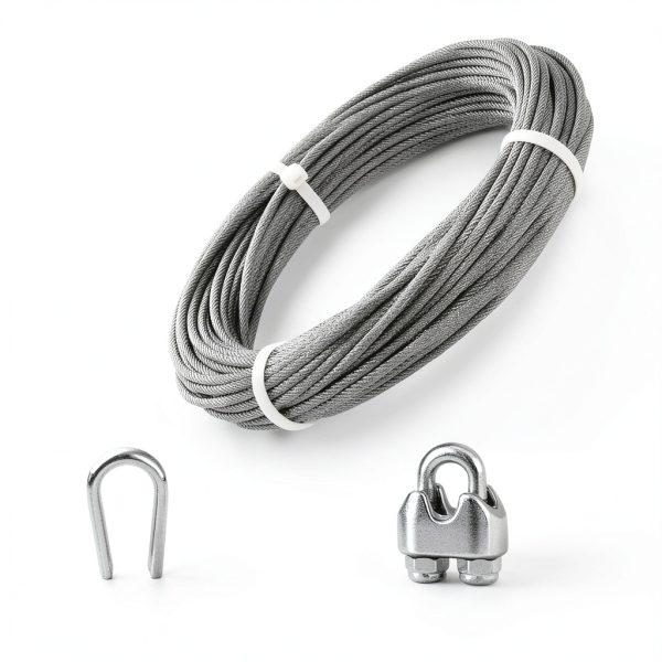 3/16 Wire Rope, 50ft Stainless Steel Cable with Wire Rope Clamps & Thimble, 3700lbs Breaking Strength, 7X19 Strands Aircraft Cable for Zipline, Deck Railing, Clothesline-1