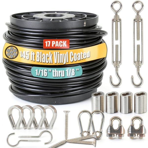 Vinyl Coated 304 Steel Rope WEWBABY 1 8in Black WB-GSS-01-0