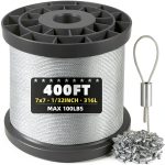 316 Stainless Steel Cable 400FT Mariocsa Wire Rope with Sleeves-0