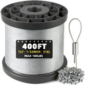 316 Stainless Steel Cable 400FT Mariocsa Wire Rope with Sleeves-0