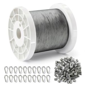 VEVOR 1/16 Wire Rope 330 FT Steel Cable with Sleeves & Thimbles-0