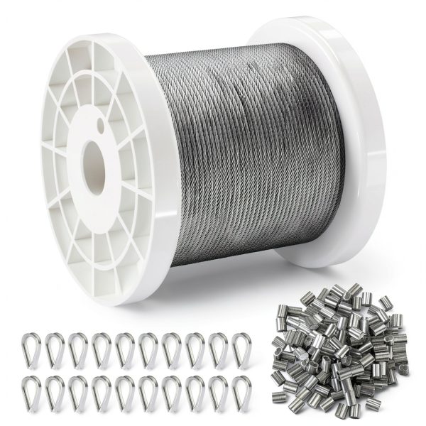 VEVOR 1/16 Wire Rope 330 FT Steel Cable with Sleeves & Thimbles-0