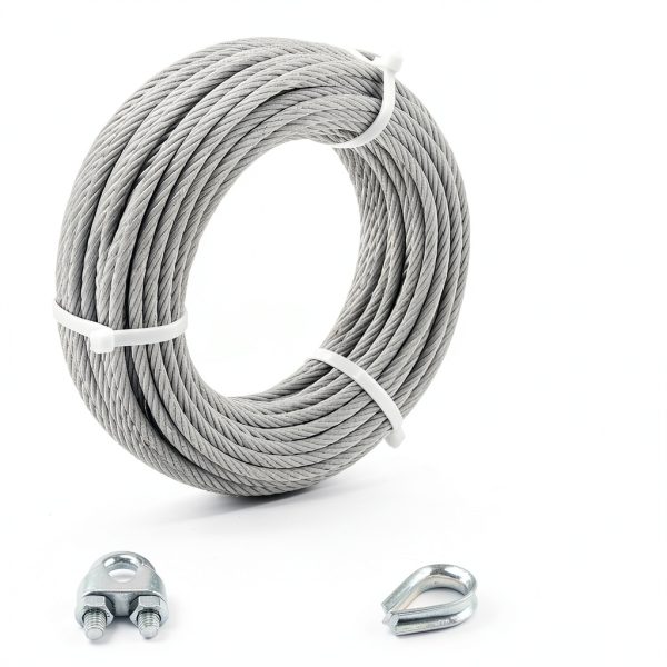 1/4" Stainless Steel Cable, 100FT Wire Rope Aircraft Cable with Cable Clamps and Thimbles for Backyard Zipline, String Lights and Deck Railing, 6x37 Strands Construction-1