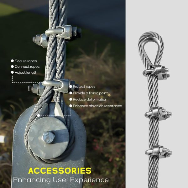 1/4" Stainless Steel Cable, 100FT Wire Rope Aircraft Cable with Cable Clamps and Thimbles for Backyard Zipline, String Lights and Deck Railing, 6x37 Strands Construction-7