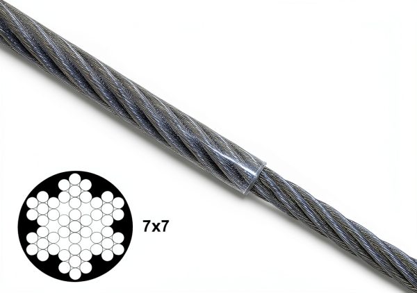PVC Coated Galvanised Steel 7 x 7 Aircraft Cable Metal Wire Rope Kit - 50 ft, 1/8-in x 3/16-in, 340 lb Working Load - Includes 4 Rope Clips and 2 Thimbles-1