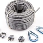 PVC Coated Galvanised Steel 7 x 7 Aircraft Cable Metal Wire Rope Kit - 50 ft, 1/8-in x 3/16-in, 340 lb Working Load - Includes 4 Rope Clips and 2 Thimbles-0