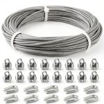 3/16 Wire Rope, 50ft Stainless Steel Cable with Wire Rope Clamps & Thimble, 3700lbs Breaking Strength, 7X19 Strands Aircraft Cable for Zipline, Deck Railing, Clothesline-0