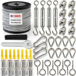 1/8 Wire Rope Kit Roxanned 30M Vinyl Coated Steel Cable Turnbuckles-0
