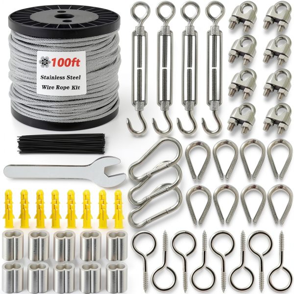 1/8 Wire Rope Kit Roxanned 30M Vinyl Coated Steel Cable Turnbuckles-0