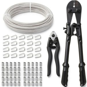 TooTaci 1/8 Stainless Steel Cable 100ft Crimping Kit 7x7 Braided-0