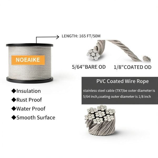 Wire Rope Kit 165FT 1/8" Vinyl Coated Stainless Steel by NOEAIKE-2