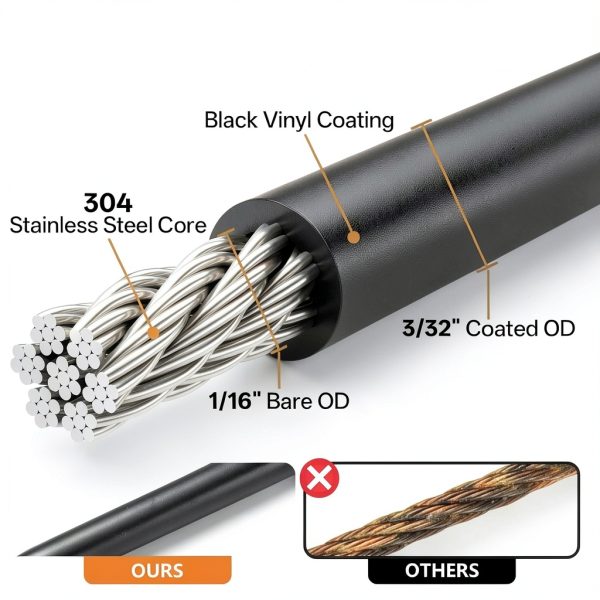 Black Vinyl Coated Cable CELYND Stainless 3/32in Outdoor 100ft-1