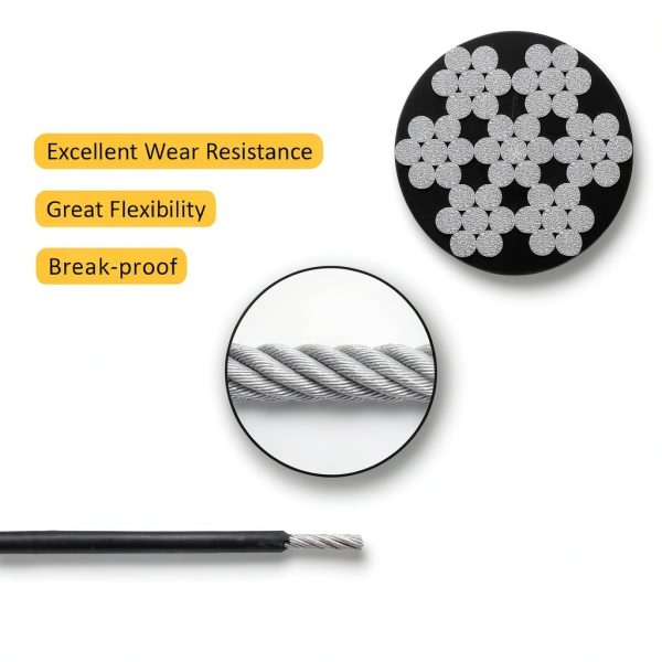 304 Stainless Steel Wire Rope Cable Flngr Black Vinyl Coated 100ft-1
