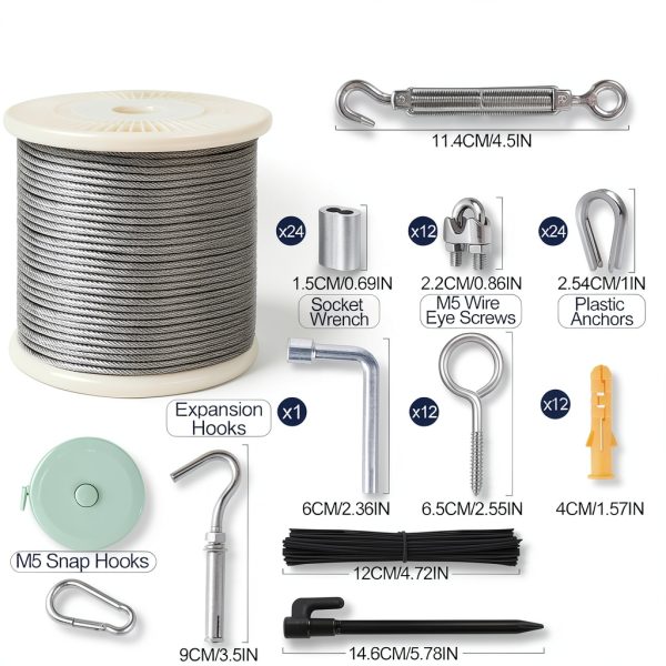 1/8 Wire Rope Kit phepetroll Cable 236FT Steel Vinyl Tensioner-1