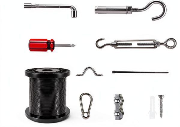 String Light Hanging Kit UZE 300FT Nylon‑Coated Steel Rope Set-3