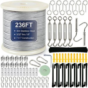 1/8 Wire Rope Kit phepetroll Cable 236FT Steel Vinyl Tensioner-0