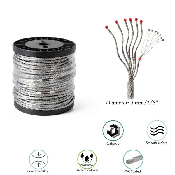 1/8 Wire Rope Kit Roxanned 30M Vinyl Coated Steel Cable Turnbuckles-3
