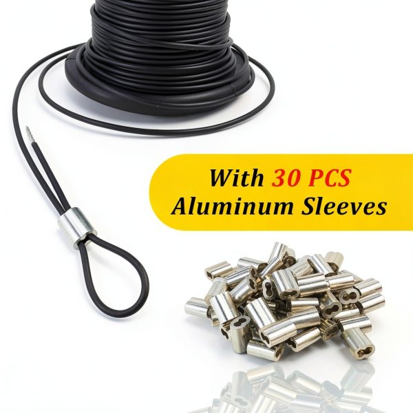 304 Stainless Steel Wire Rope Cable Flngr Black Vinyl Coated 100ft-3